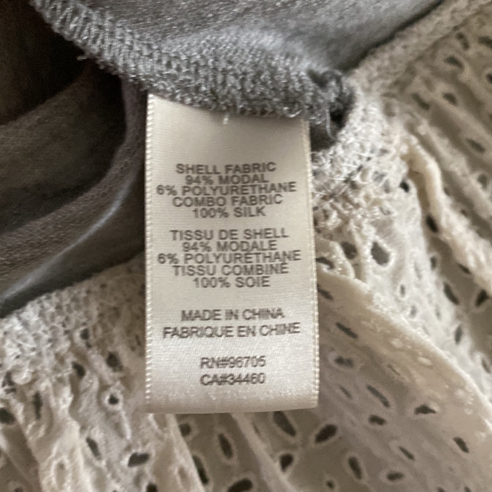 Rebecca Taylor Gray Jersey Knit Contrast Lace Trimmed Topπ€π€π€ - Picture 9 of 10